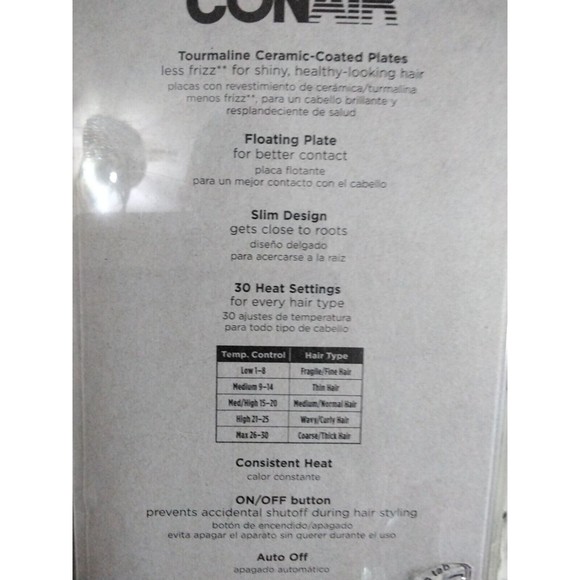 Conair 1” Tourmaline Ceramic Flat Iron ~ Instant Heat ~ 30 Heat Settings NIB - Picture 3 of 3